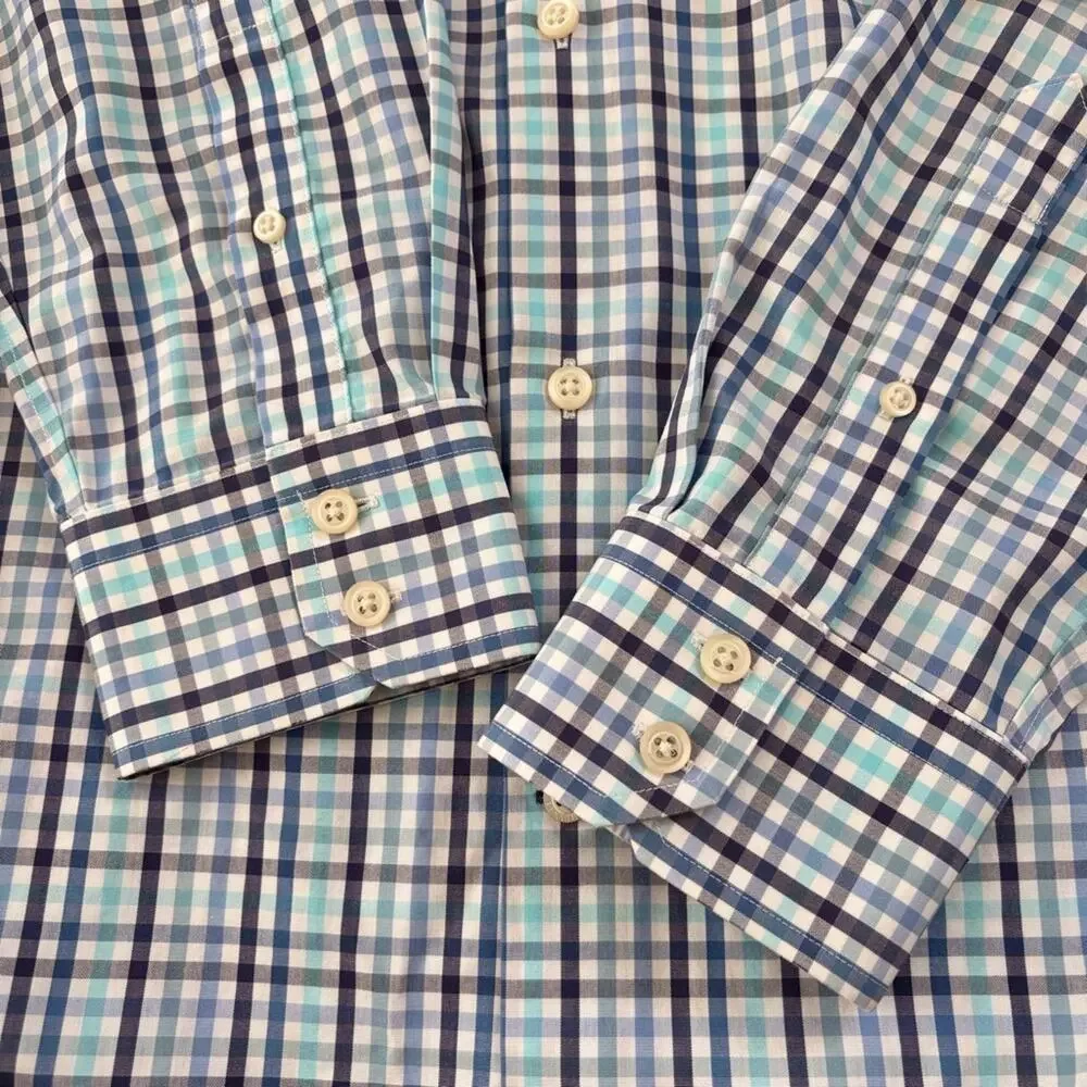 Banana Republic Blue & White Plaid Shirt Cotton Non Iron Slim Fit 16 -16 1/2